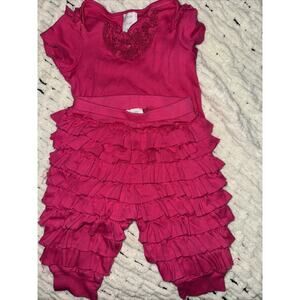 Lemon Loves Layette Bright Pink 2 piece outfit ruffle pants bodysuit